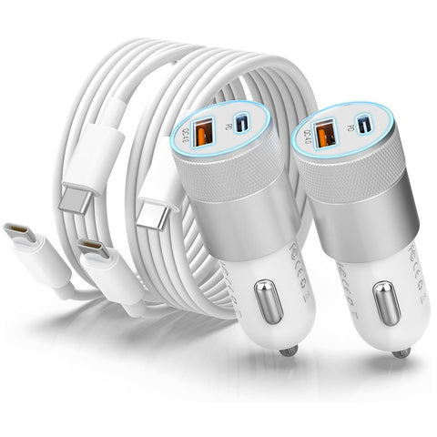 2 Pack 48W Dual USB Car Charger Adapter with Cables for iPhone and Samsung