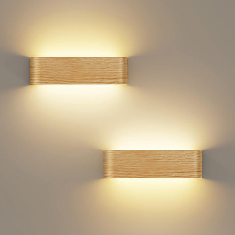 Indoor Led Wall Lights - 2 Pack 3000K/4500K/6000K Adjustable Color Temperature Wall Lights for Bedroom Living Room Kitchen Dining Room (2 Pack, Wood Grain)
