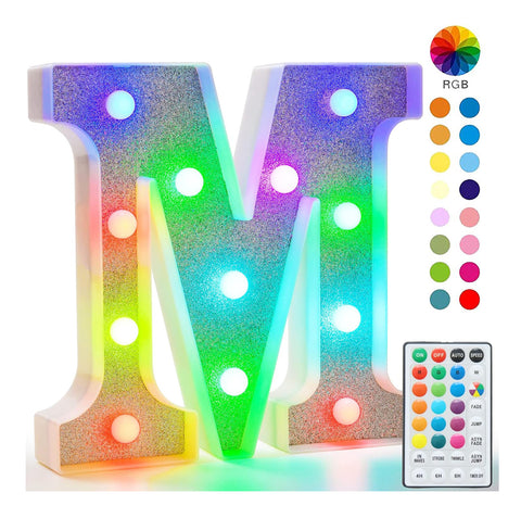 Colorful Light Up Letters, Glitter LED Letter Lights 18 Color Changing Shiny Alphabet Sign Gifts for Girls Women Party Birthday Decorations Remote Night Light Christmas Valentine Wall Table Decor - M