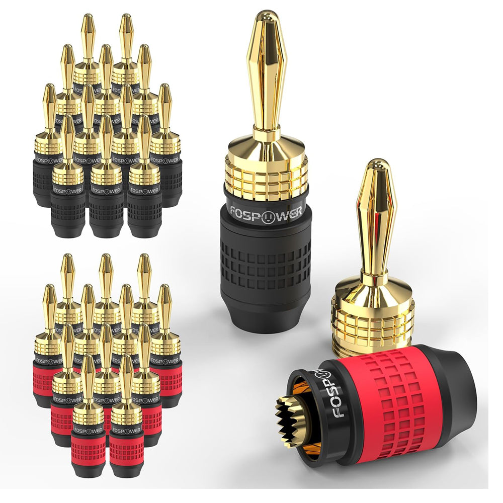 FosPower Screwless Banana Plugs 24K Gold 12 Pairs