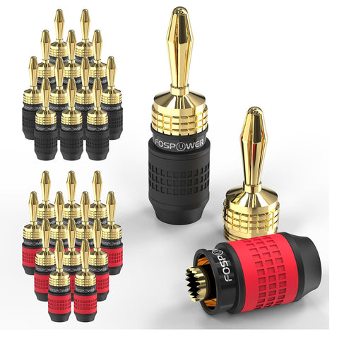 FosPower Screwless Banana Plugs 24K Gold 12 Pairs