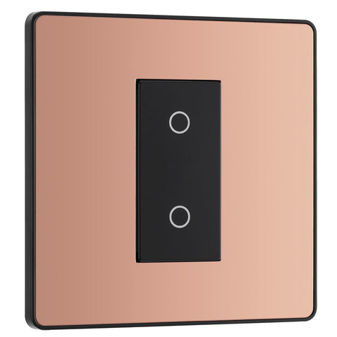 BG Electrical Single Slave/Secondary Touch Dimmer Wall Light Switch, 2-Way, Trailing Edge, Screwless Front Plate, Evolve, Polished Copper, 200W, PCDCPTDS1B
