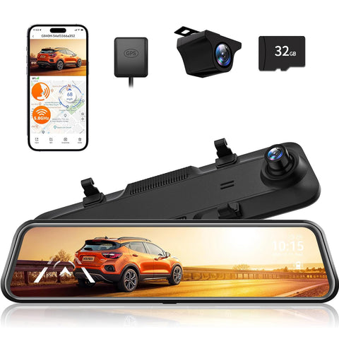 WOLFBOX G840H 12" Mirror Dash Cam Front and Rear with ADAS & BSD