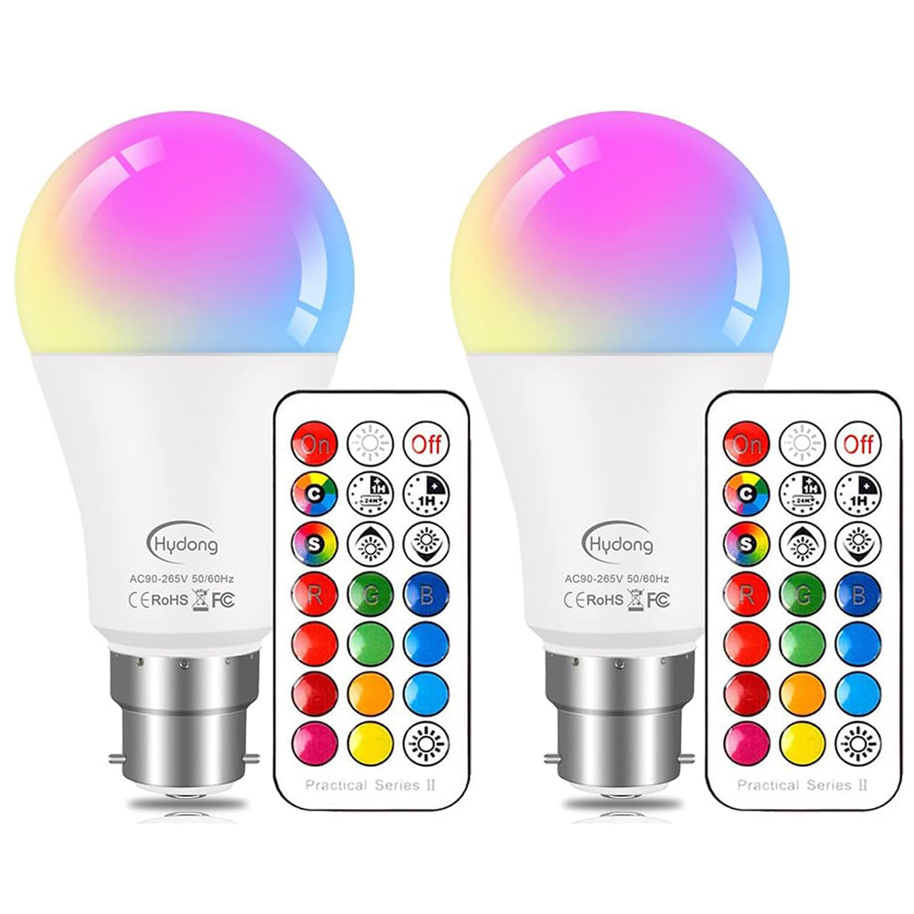 Colour Changing B22 RGBW LED Light Bulb 10W with Remote 2 Pack
