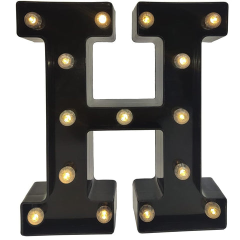 Black Alphabet Marquee Letters LED 26 Alphabet Light Up Letters with Diamond Bulb Battery Powered Led Letter for Wedding Birthday Christmas Home Bar Decoration Party Night Light (Black Letter H)