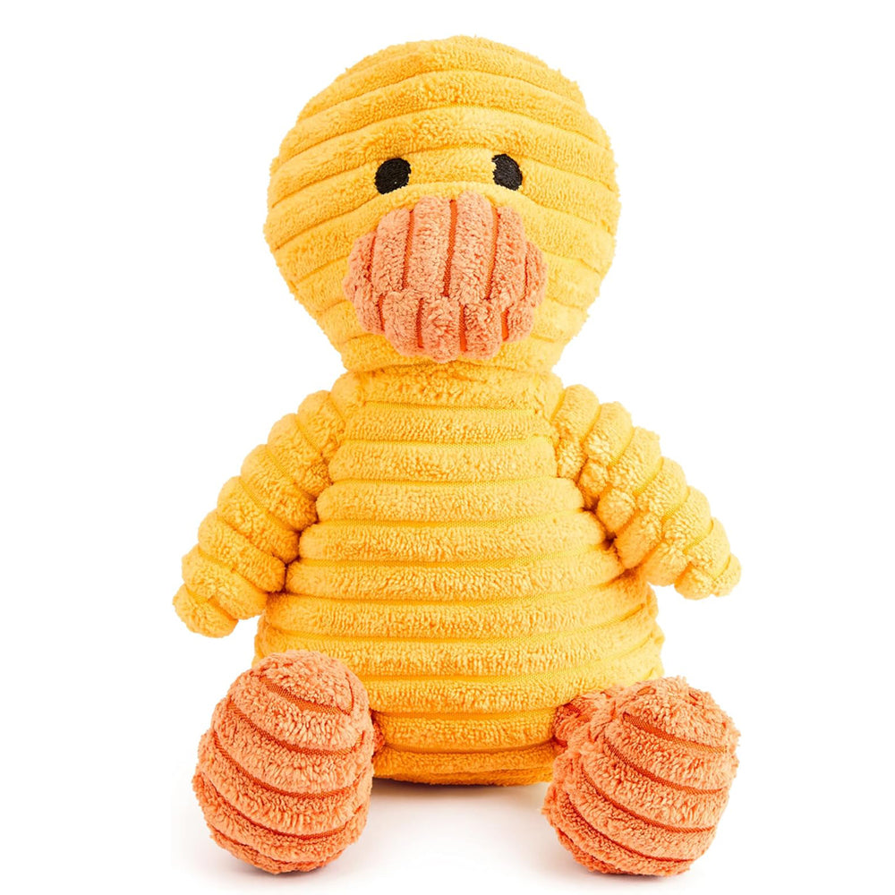 Yellow Duck Plush Dog Toy with Squeaker interactive play and enjoyment.
