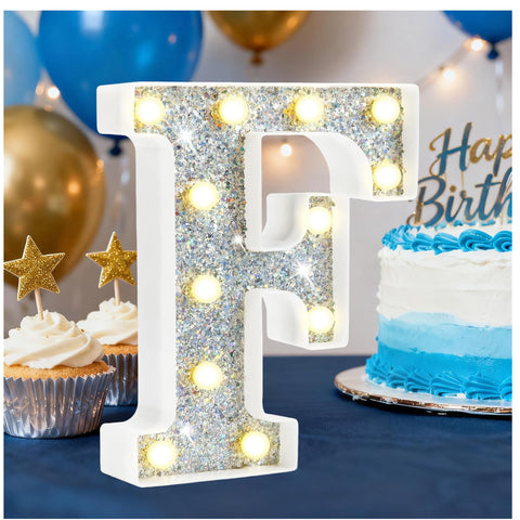 LED Marquee Letter Lights, Light Up Silver Letters for Bedroom Glitter Gifts for Teenage Girls Alphabet Letter Sign Battery Powered Night Light Birthday Party Wedding Home Decoration, Silver Letter F