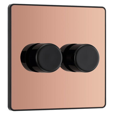 BG Electrical Intelligent Double Wall Dimmer Switch, 2 Way, Screwless Front Plate, Evolve, Polished Copper, 200W, PCDCP82B