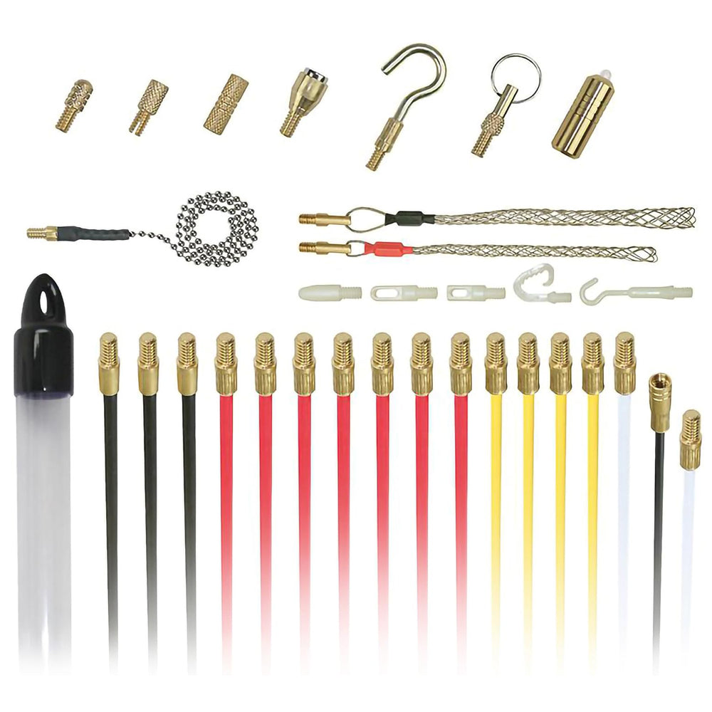 Super Pro 16M Cable Access Rod Set 17Pc Attachments Electrical Wire Puller Fish Tape Kit – 16 x 1M Fibreglass Rods With Storage Case