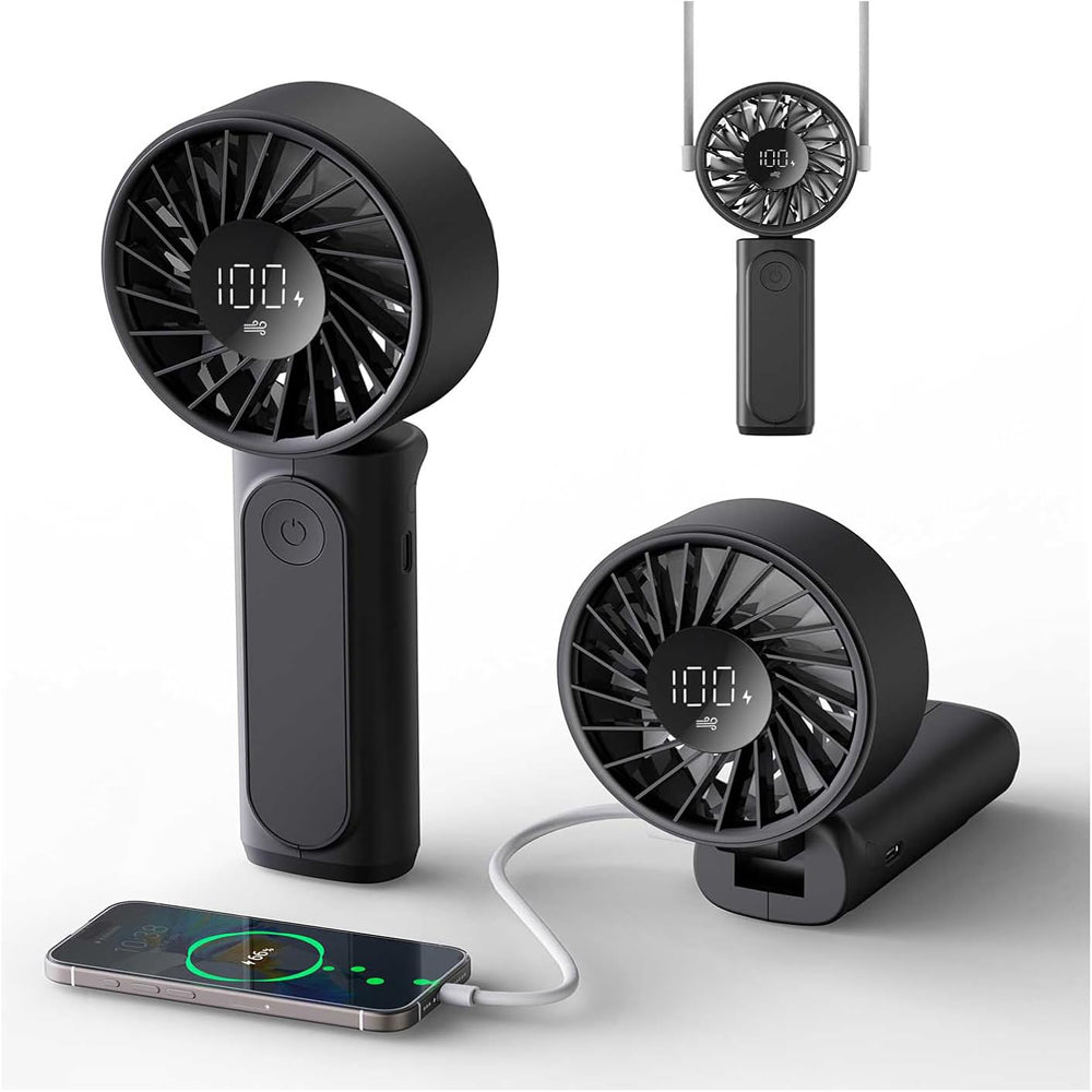 Handheld Fan, Portable Fan with 4000mAh Rechargeable Battery, LED Display Hand Fan with 6 Speeds, Mini Fan 180° Foldable for Home Office Travel Outdoor Bedroom