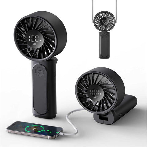 Handheld Fan, Portable Fan with 4000mAh Rechargeable Battery, LED Display Hand Fan with 6 Speeds, Mini Fan 180° Foldable for Home Office Travel Outdoor Bedroom