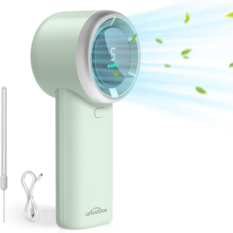 WHATOOK Handheld Turbo Fan, High Speed Cooling, USB Rechargeable Mini Portable Hand Fans with 5 Speeds/Digital Display/Fast charging, Personal Small Stylish Fan for Women Outdoor Beach Vacation