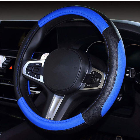Car Steering Wheel Cover Soft Microfiber Anti-Slip Universal (Black Blue)