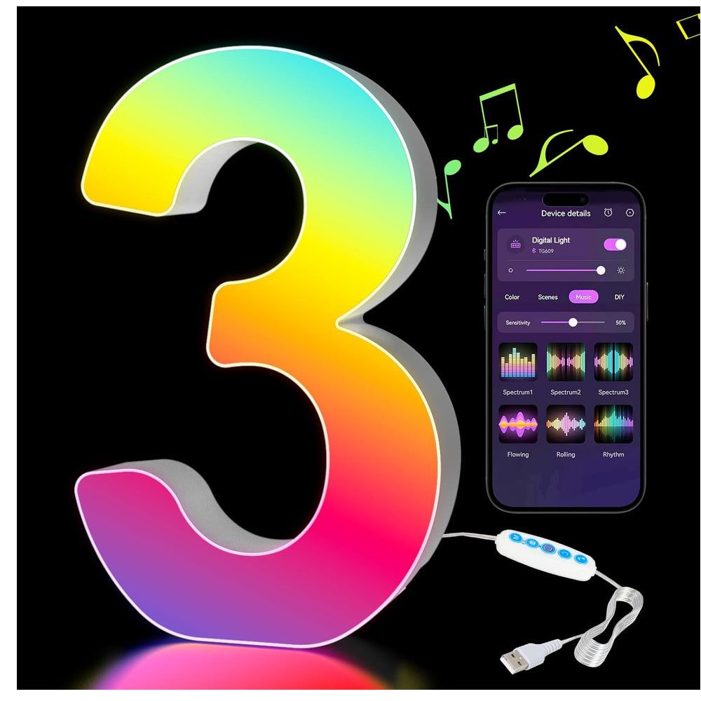 RGB LED Number Light Digit 3 USB App Control