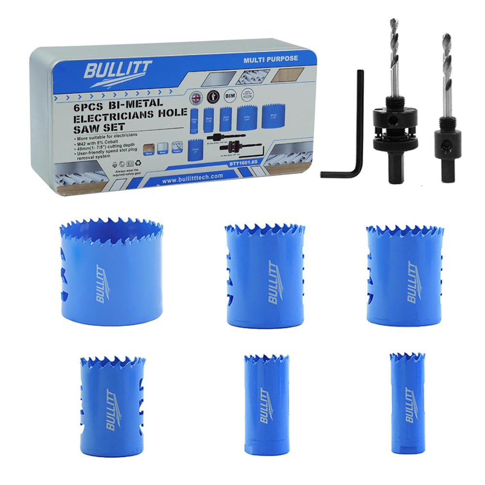 6pcs bi-metal electricians hole saw set 22–64mm m42 cobalt cutting kit with arbors & hex wrench – wood metal plastic cutting depth 48mm