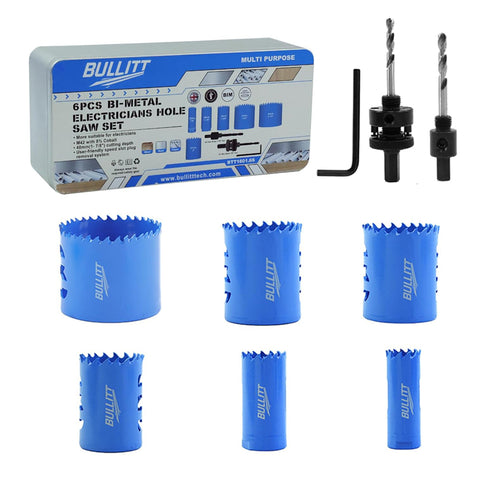 6pcs bi-metal electricians hole saw set 22–64mm m42 cobalt cutting kit with arbors & hex wrench – wood metal plastic cutting depth 48mm