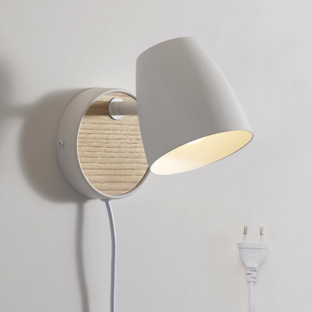 Wall Light Plug in,White Wall Sconce for Bedroom,Modern Wood Sconces Light with 180°Rotation Metal Shade,e26 Wall Lamp with Switch for Living Room,Nightstand,Dining Room,Hallway,Corner,Stairway