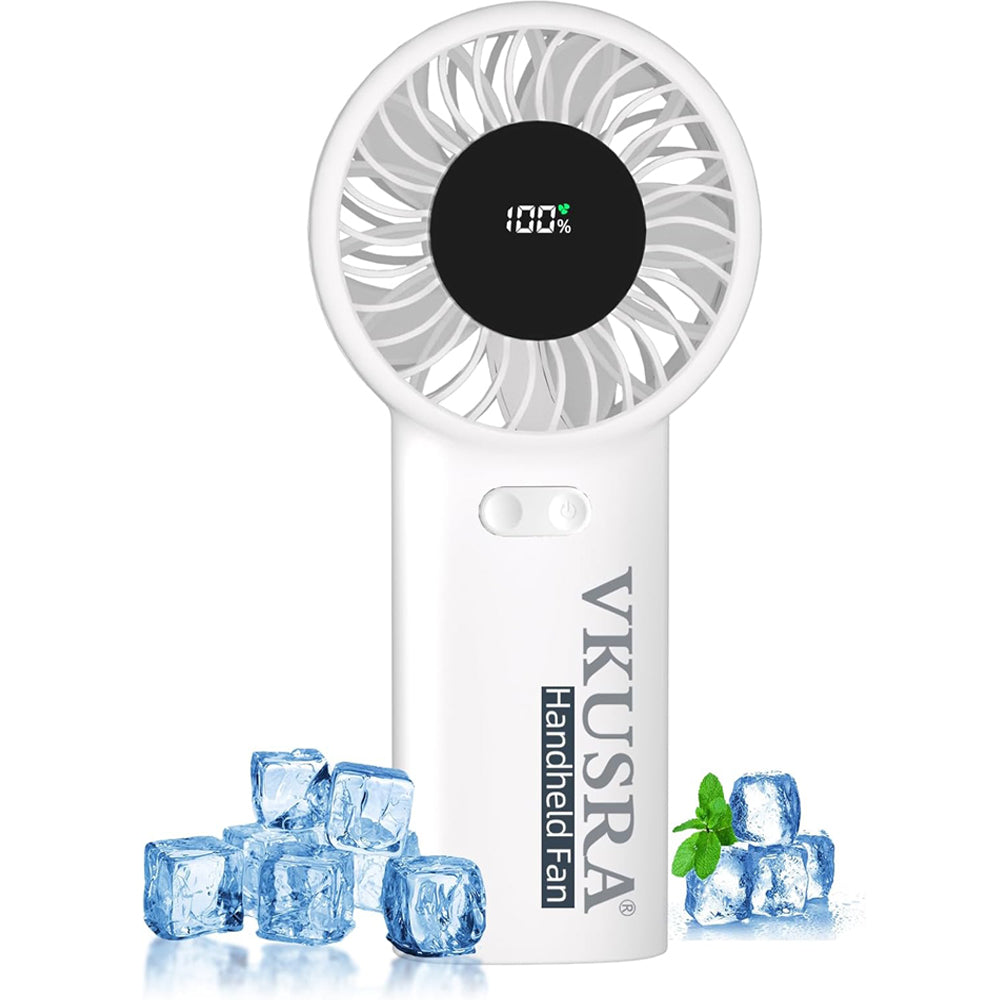 VKUSRA Portable Handheld Fan, Powerful Hand Fan with 6000mAh Battery & Adjustable 1-100% Speeds, Cooling Rechargeable USB Fan with Large Screen Display, Stable Desk Fan for Home, Office, Travel
