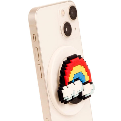 3D Pixel Art MagSafe Phone Grip & Stand – Rainbow Emoji White
