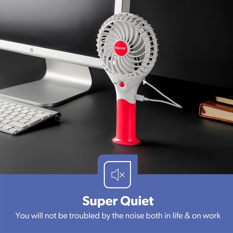GEEPAS Rechargeable Fan | Mini Portable USB Handheld Fan for Home Office Travel Outdoor Personal Use | 3 Speed Settings 8H Run Time Ultra Quiet Lightweight Air Circulator | 2 Year Warranty Pink