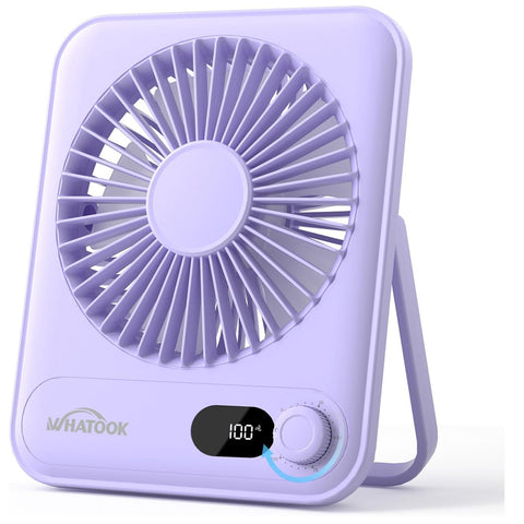 WHATOOK Desk Fan USB: 5000mAh Ultra Quiet 100 Speeds Mini Personal Fans with 24H Long-Lasting Battery, USB-C Fast Charging, LED Display, Child-Safe Grille for Home Office Bedroom Travel Camping