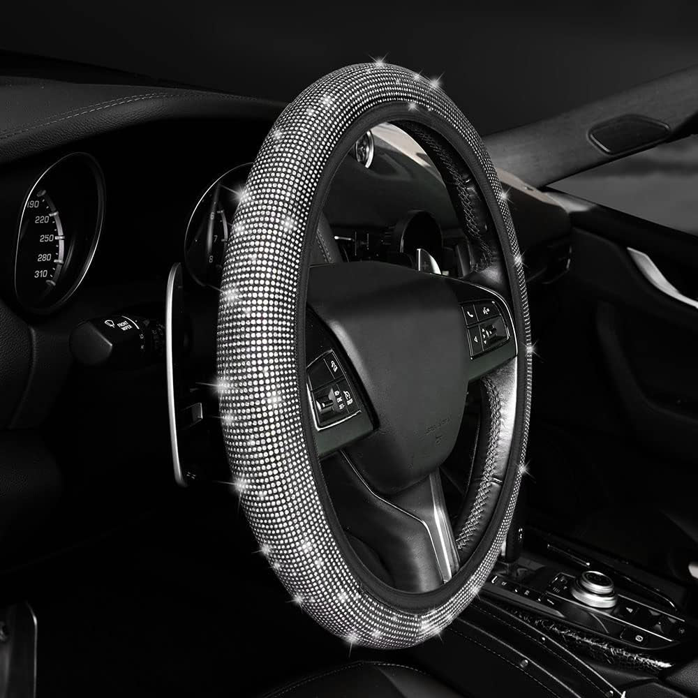 Silver Bling Crystal Steering Wheel Cover – Universal 36-38cm Fit