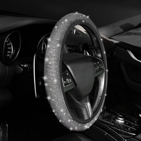 Silver Bling Crystal Steering Wheel Cover – Universal 36-38cm Fit