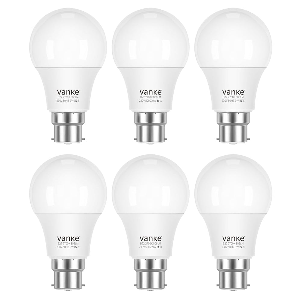 Vanke B22 LED Bulb 9W Warm White 2700K Pack of 6