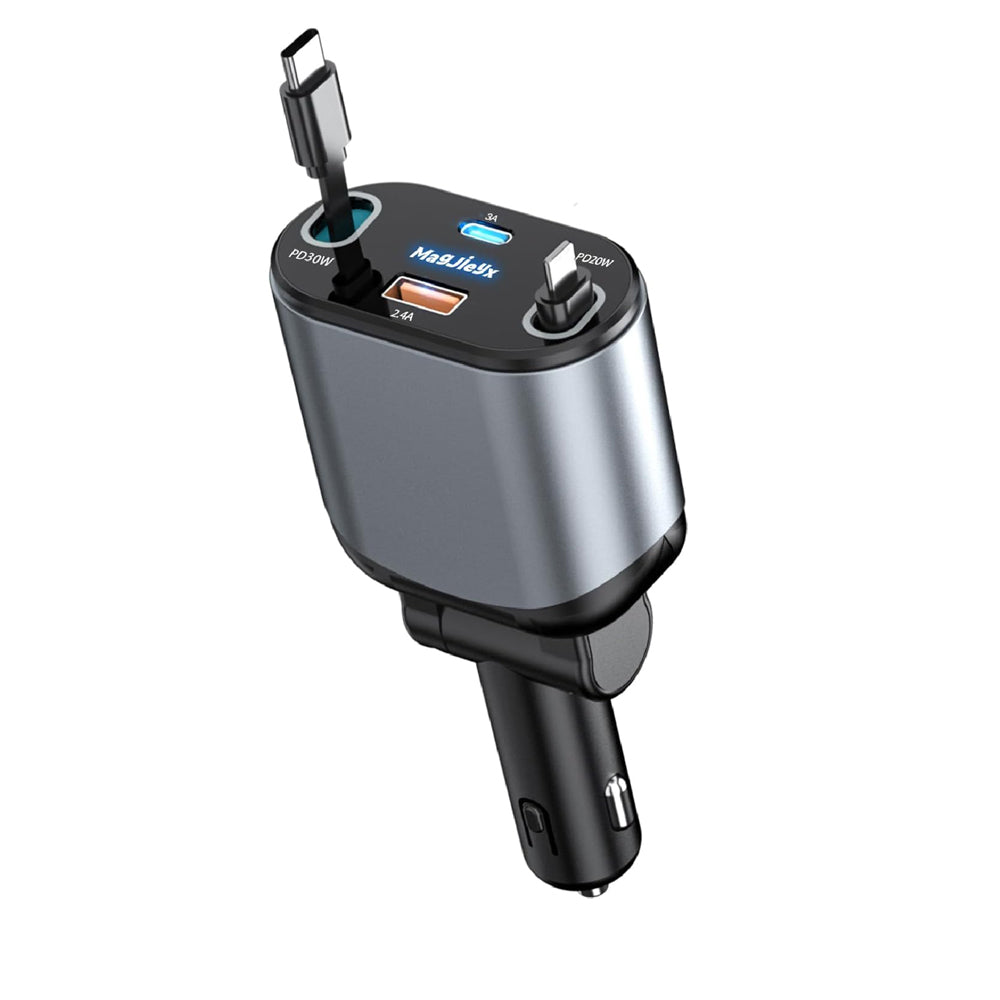 MAGJIEYX 100W Retractable Car Charger Dual USB-Cables & USB Ports