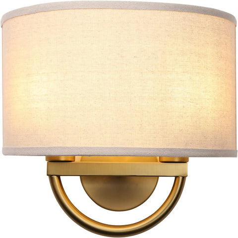 Antique Brass Fabric Wall Light 2 Light Indoor Sconce