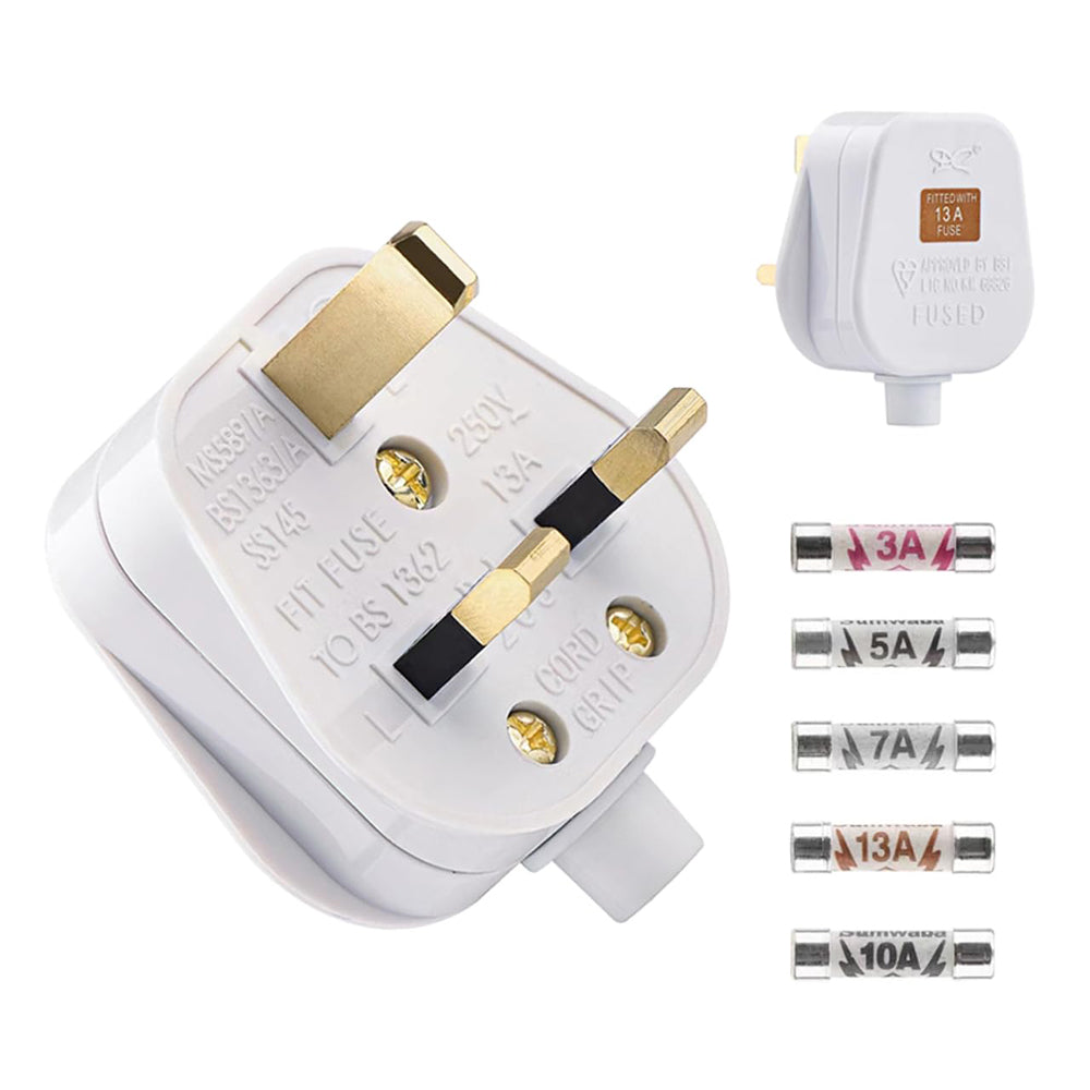 2 Pack 13A 3 Pin Plug White with Fuse Kit