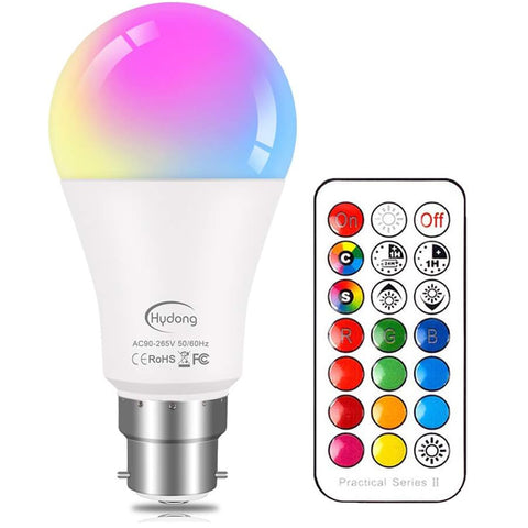 Colour Changing B22 RGBW LED Bulb 10W Dimmable with Remote