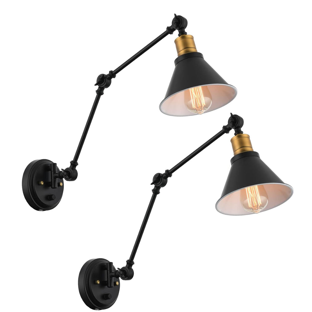 Black Swing Arm Wall Sconces Industrial Set of 2