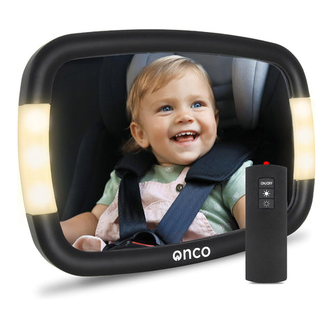 Onco LED Baby Car Mirror with Remote Control and Dual Light Modes