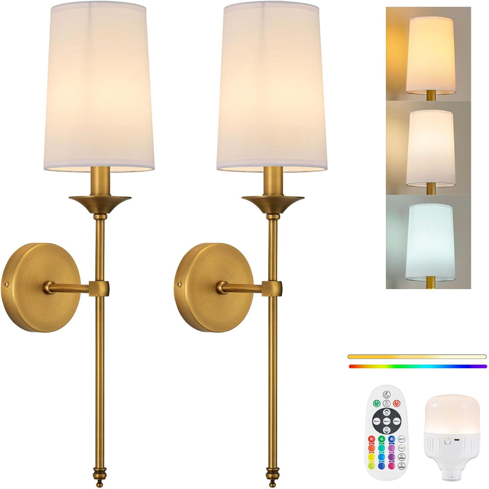 Battery Operated Wall Sconce Set of Two,Modern with Remote Control Dimmable Wall Lighting Indoor