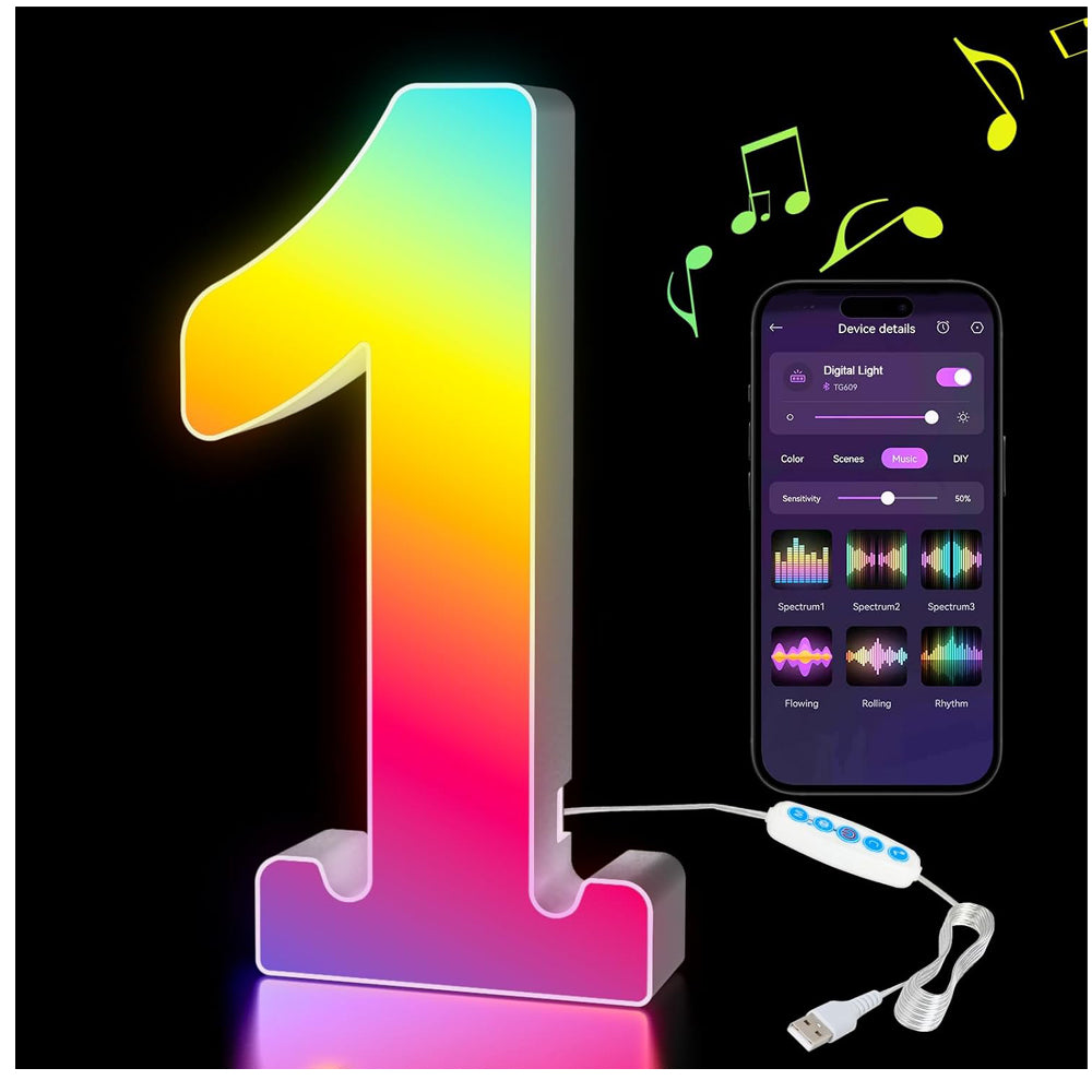 LED RGB Number Light Digit 1 USB APP Control
