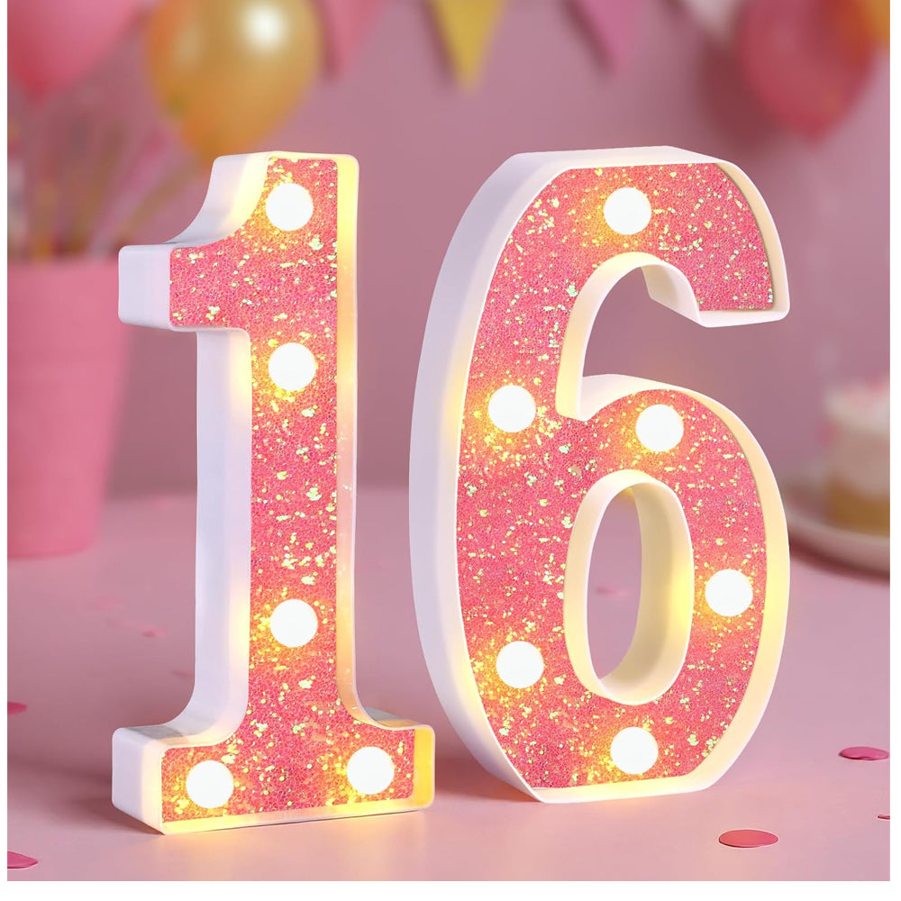 16th Birthday Decorations LED Light Up Numbers, Pink Marquee Number Lights for Girls, Light 16 Sign for Birthday Party Backdrop Anniversary Home Decor