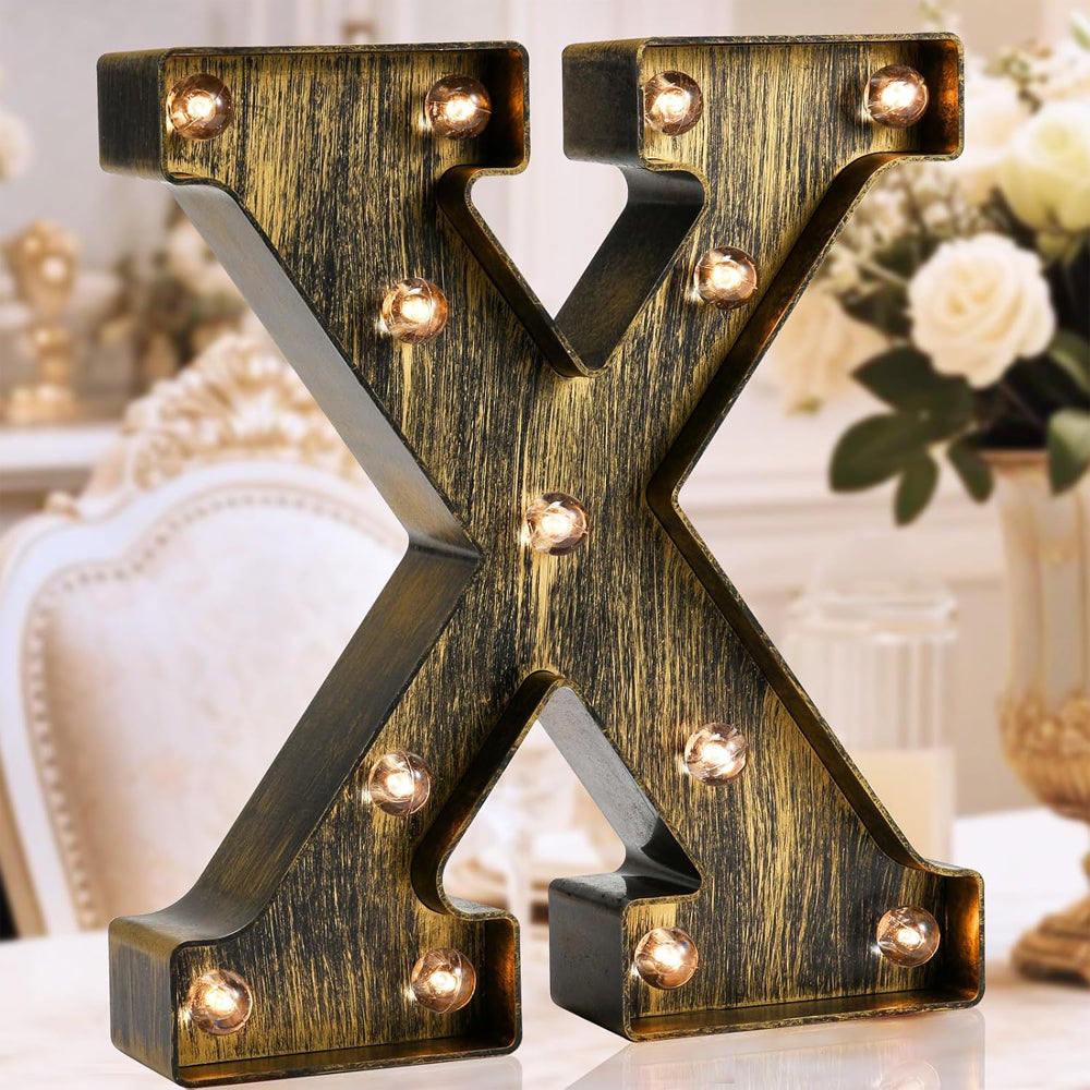 Golden Black LED Marquee Letter – Industrial Vintage Style Light Up Letter – X