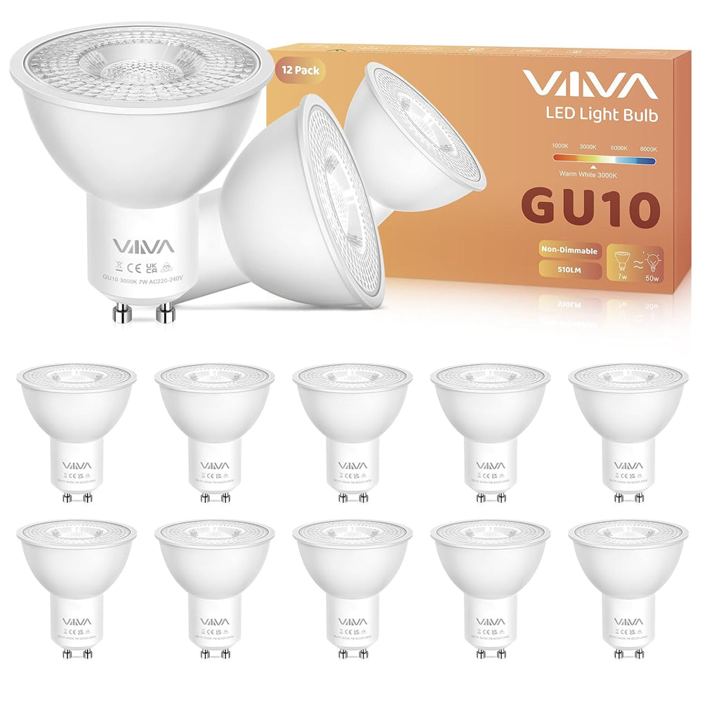 GU10 LED Bulbs Warm White 7W 3000K Spotlight 12-Pack