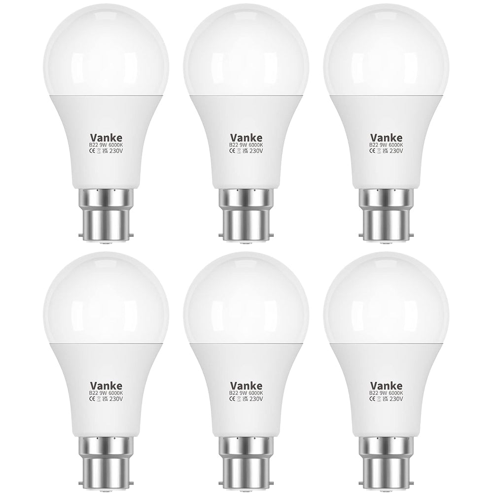 B22 LED Light Bulb 9W 6000K Cool White 6 Pack