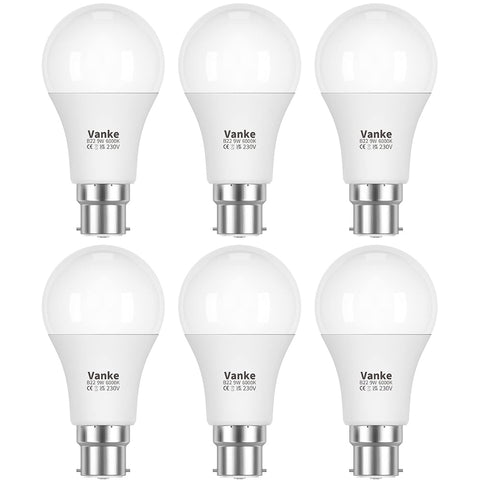 B22 LED Light Bulb 9W 6000K Cool White 6 Pack