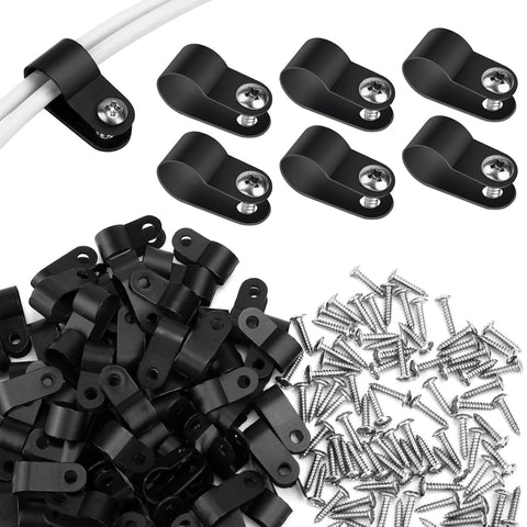 Aroidful 100pcs 1/4inch R Type Nylon Cable Clips for Wire Management