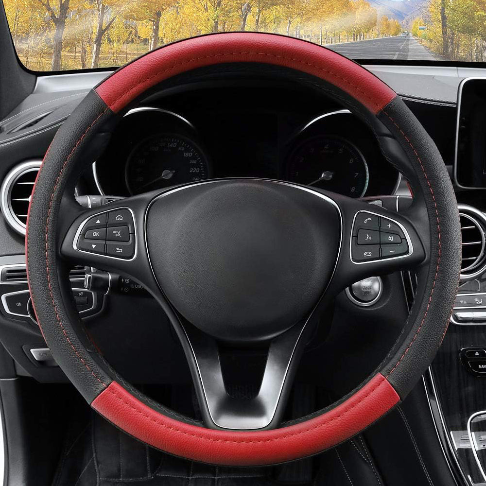 COFIT Microfiber Leather Steering Wheel Cover Red and Black