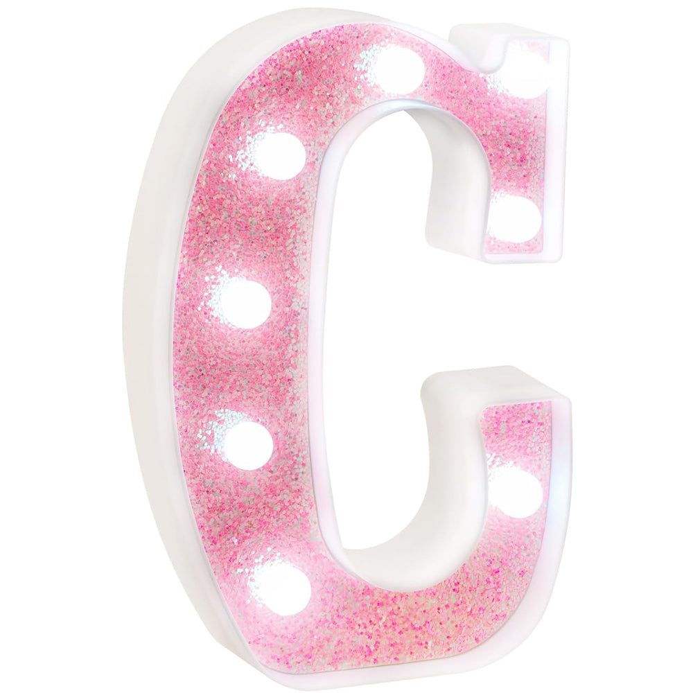 Pink Glitter LED Letter C Light