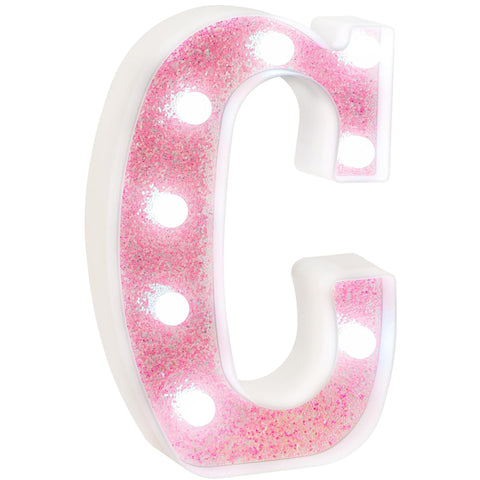 Pink Glitter LED Letter C Light