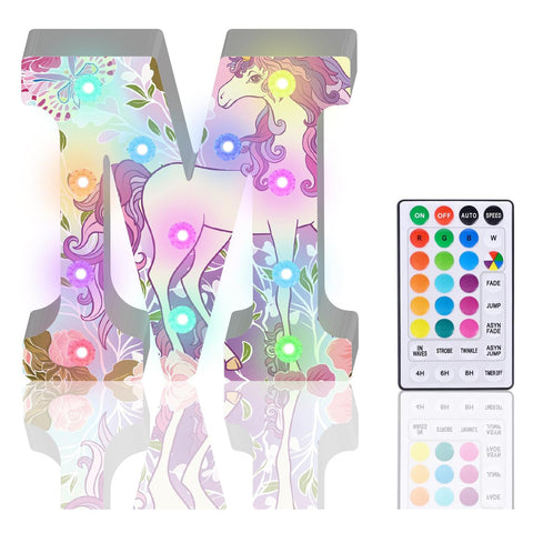 M Style Color Changing LED Letter Light with Remote, Diamond Glitter Alphabet Marquee Lamp, 18 Colors, Battery Powered Decorative Letter Light for Party, Wedding, Birthday, Home, Café and Bar Decor
