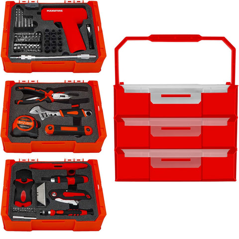 MANUFORE 81pcs 3-Layer Household Tool Set with Cordless Screwdriver