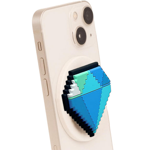 3D Pixel Art Phone Grip & Stand Holder Compatible with MagSafe - Bling Gem Diamond Emoji (White)