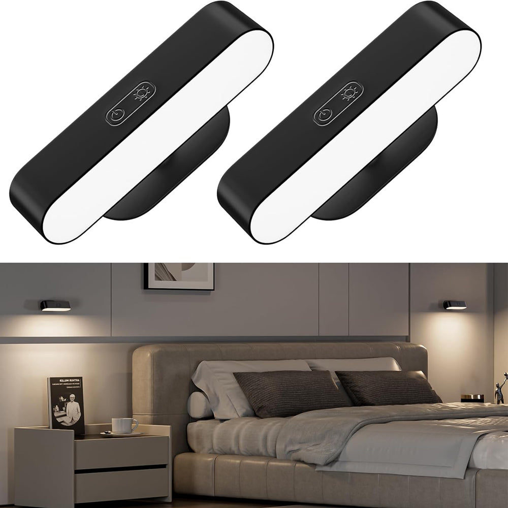 Black Wall Lights, Rechargeable Battery Operated Wall Sconces for Bedroom, LED Wireless USB Wall Lamps Indoor for Bedside, 5 Modes Stick on Magnetic Wall Light for Picture, 2 Pack