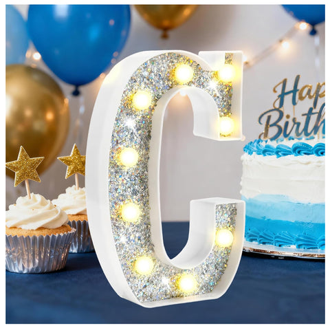 LED Silver Letter C Light – Battery Powered Night Light